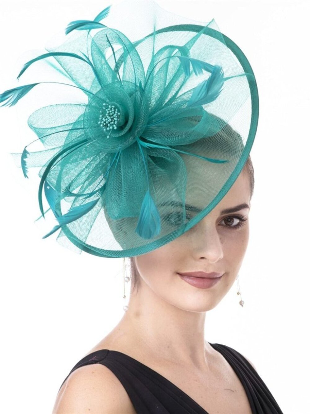 Women’s Feather Fascinator Derby Bridal Hat Hj6-turquoise